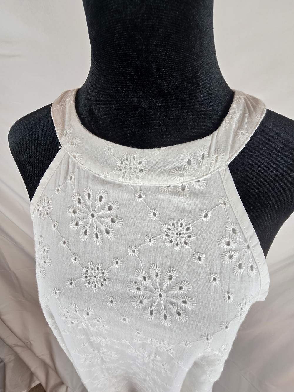 White Eyelet Mini Dress - Feminine Halter Neck